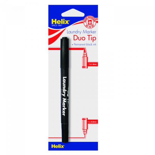 Helix Duo Tip Laundry Marker 0.8 & 3mm – permanent black marker for clothing and fabric