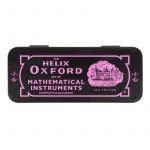 The pink tin Maths Set 10 Piece showing recycled geometry tools neatly stored inside.