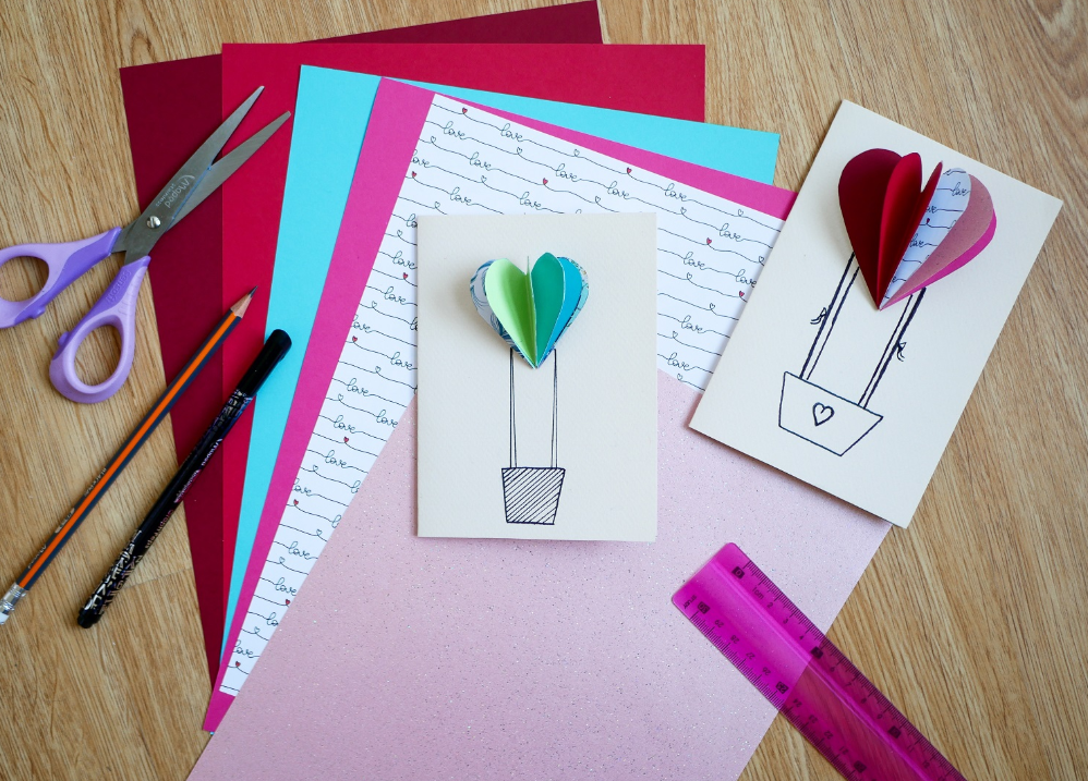 Make a Hot air balloon card with 3D hearts