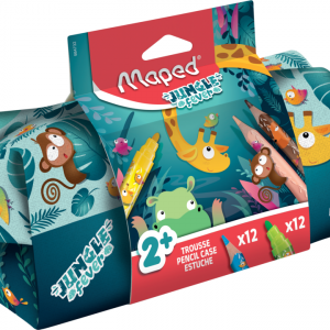 MAPED Jungle Pencil Case with 12 Felt Tip + 12 Colour Pencil