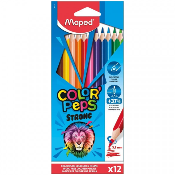 Maped Colour Pencils Strong Triangular 0% Wood 12s – Eco-friendly, break-resistant coloured pencils for kids