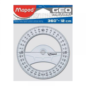 Maped Protractor Geo 12cm 360 Degree – clear, shatter-resistant full-circle protractor for precise angle measurement in school or office use